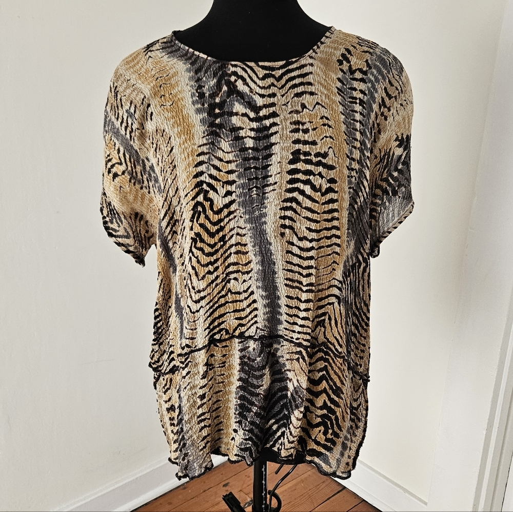 Naoka Batik-dyed 100% Silk Animal Print Lagenlook Top Women's O/S